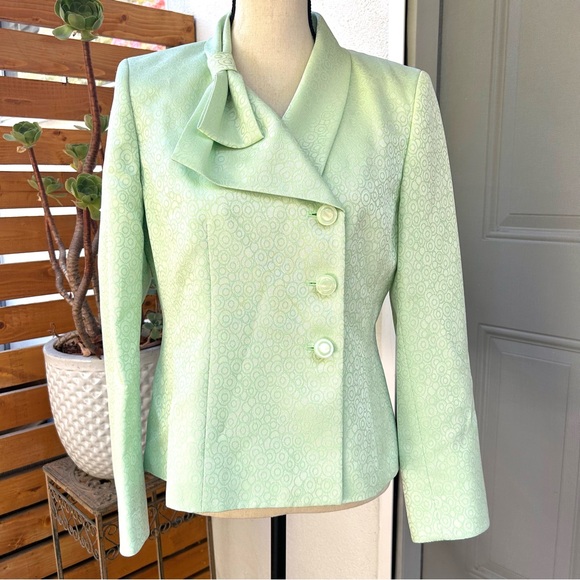 Ice Mint Green Patterned Fabric Blazer Bow Jones Wear Size 8 - Picture 4 of 12